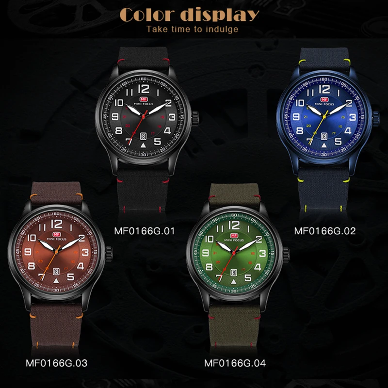  MINIFOCUS Waterproof Quartz Fashion Men Watch Military Nylon Calendar Mens Wristwatch Sports Fashio