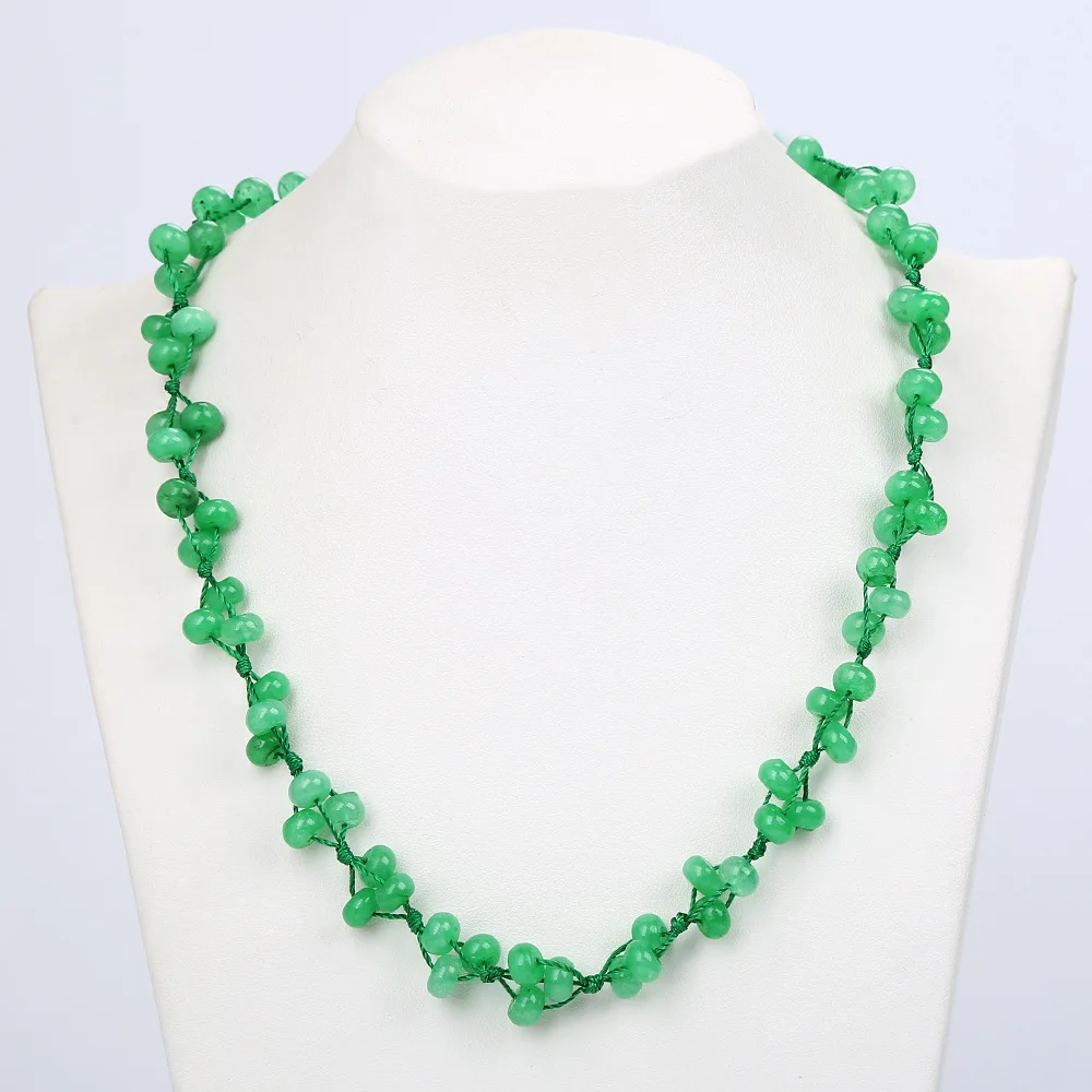 Emerald Jade Jasper Woven Necklace Natural Stone Fashion Ball Chain