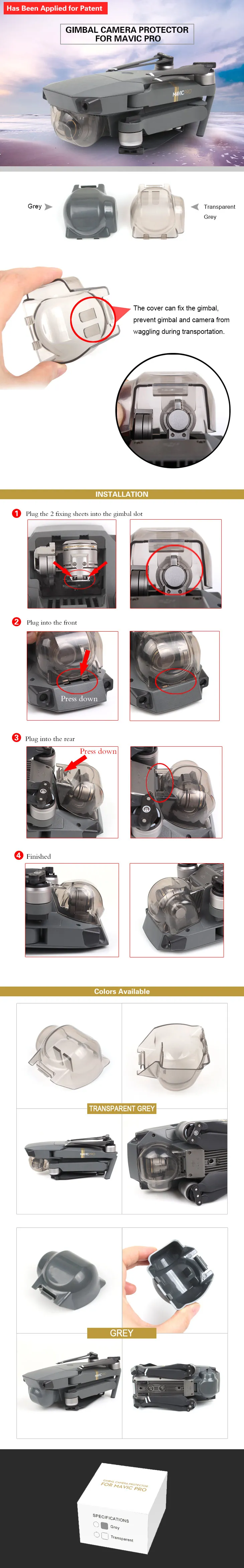 Защита Подвески Защитная крышка объектива камеры для DJI Mavic Pro карданный Щит Защитная крышка объектива
