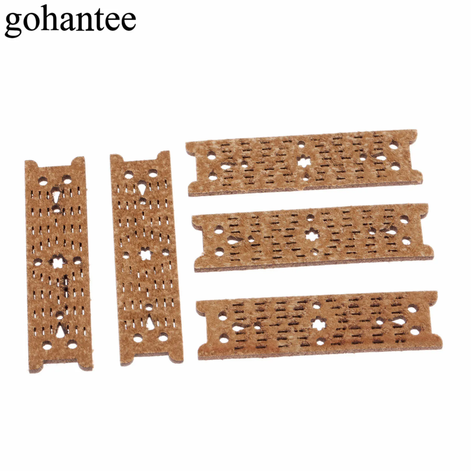 gohantee New Arrival Brown 5pcs Slingshots Pouches Microfiber Leather With Center Hole For Outdoor Hunting Catapults 60mm X 16mm