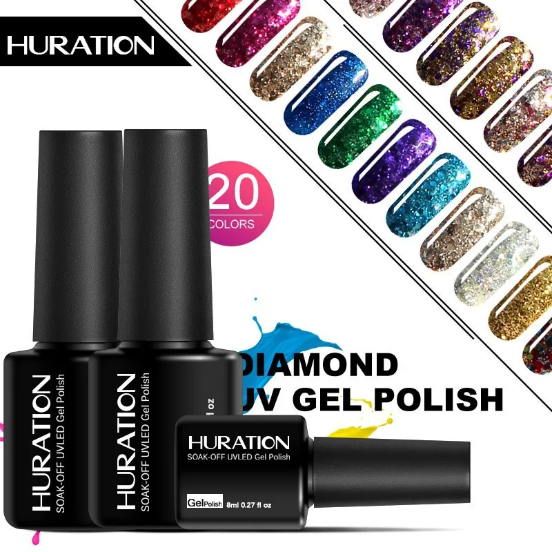 

NEW!! SUPER SHINY!!! Long lasting Diamond Glitter UV Soak Off Gel Polish sequins diamond polish no color difference non-toxic