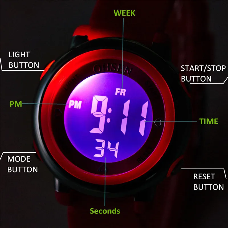 OHSEN женские мужские спортивные часы модные для девочек и мальчиков светодиодный цифровые водонепроницаемые наручные часы мужские и женские многофункциональные часы reloj