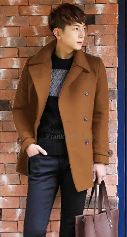 Осенне-зимнее Однотонное шерстяное пальто средней длины на заказ, модная мужская верхняя одежда, мужское модное пальто - Цвет: Черный