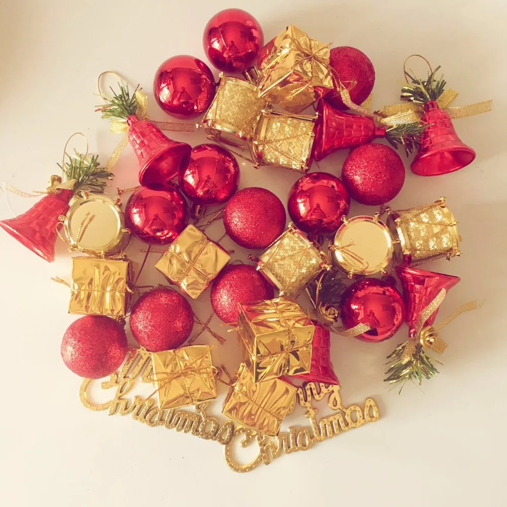 32 шт рождественские украшения, подвесные шары, фруктовый шар, Красное золото, для дома, Санта Клаус, рождественские безделушки, вечерние принадлежности