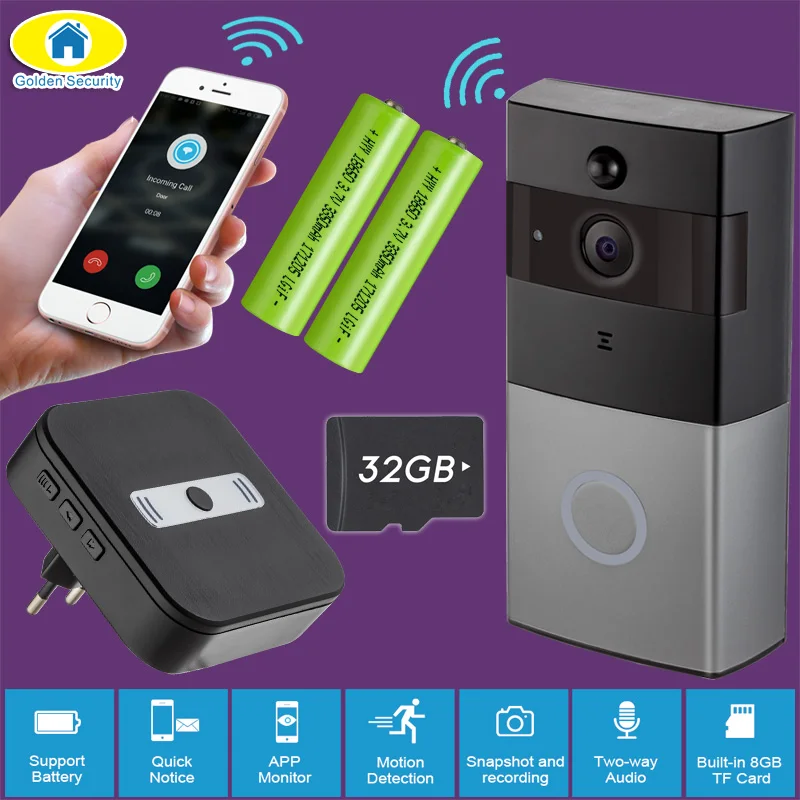 Golden Security WiFi Door Bell Video Intercom Doorbell 720P HD Alarm Security Camera Night Version Wireless