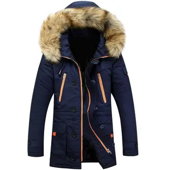 

Warm Pockets Windproof Fit Cotton Down Men Coats Fur Hooded Detachable Outdoor Homme Jackets