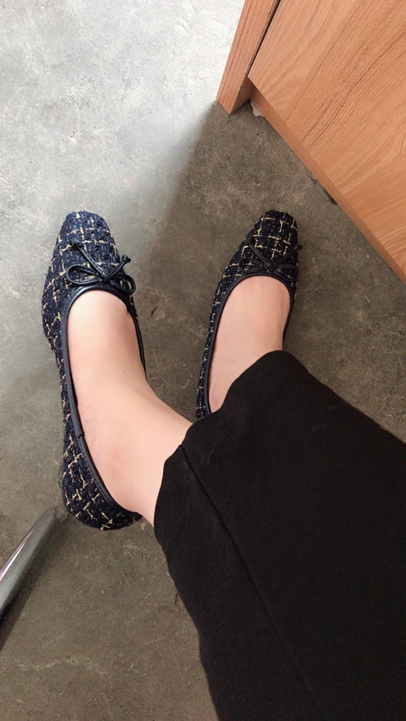 square toe blue foldable women ladies flats designer gingham chinese dress bow plaid slip on ballerina wedding ballet shoes