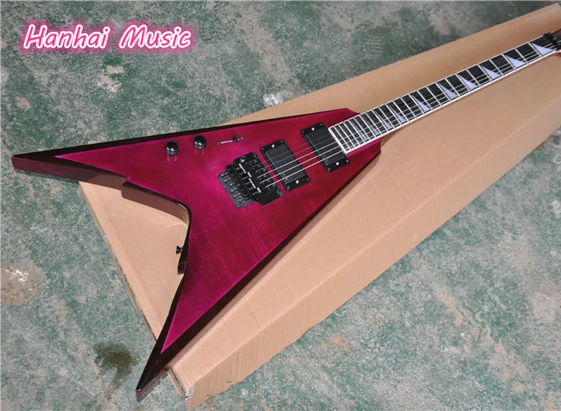 

Custom 6-String Electric Guitar,Floyd Rose,Black Hardware,Unusual Shape Flying V Shape,Active Circuit,can be Customized
