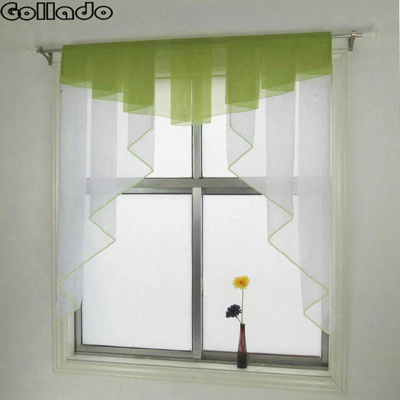 

Contrast Color Overlocking Style Pleated Valance Sheer Volie Balcony Kitchen Window Curtain 1PCS