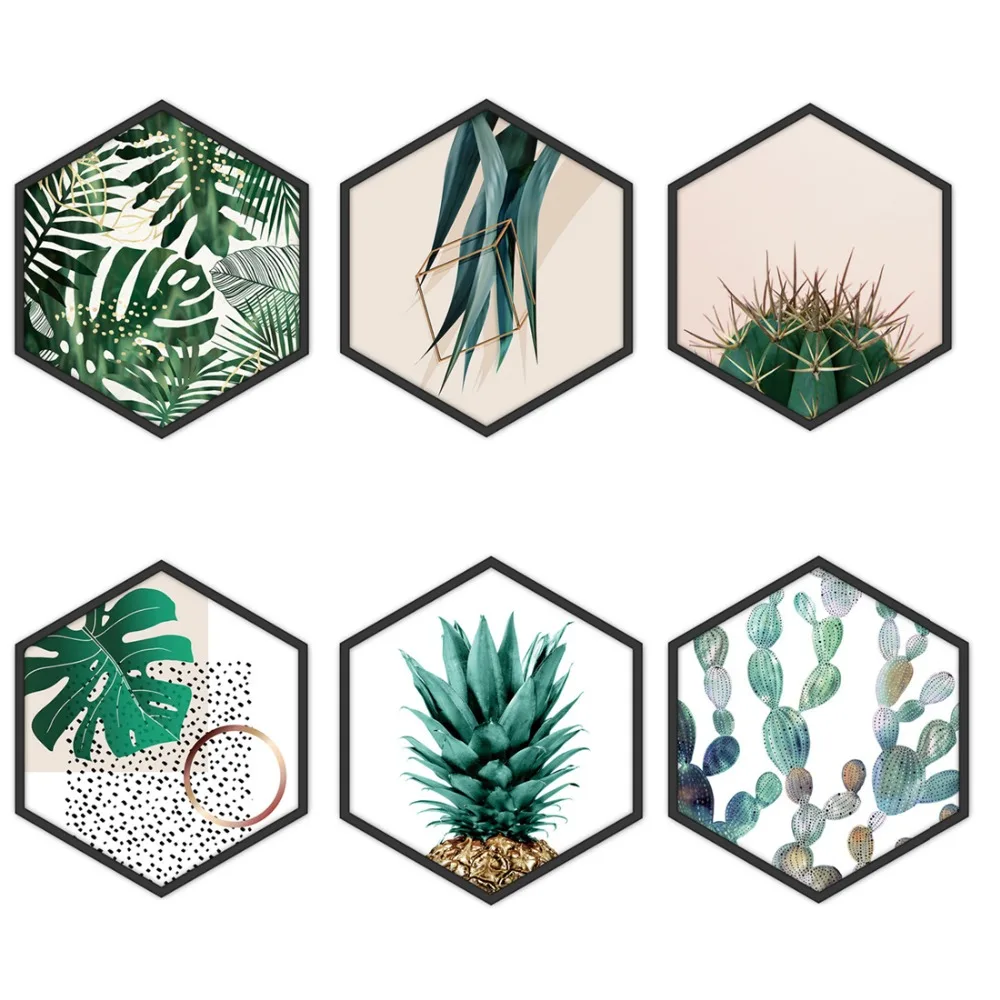 

Fashion Nordic Hexagon Green Plant Canvas Painting HD Cactus Pineapple Wall Pictures For Living Room Home Decor Poster Wall Art