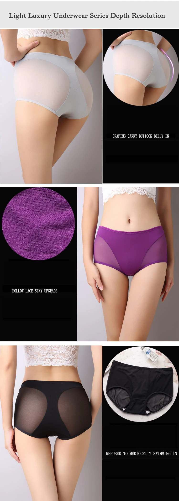 Women' Cotton Briefs Hollow Out High Waist Panties Sexy Transparent Lace Female Underpants Seamless Panty Women Underwear 03