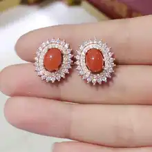 Натуральный красный коралл Серьги 925 серебра, природных драгоценных камней серьги для женщин классический элегантный круглый мода Серьги для обручальных