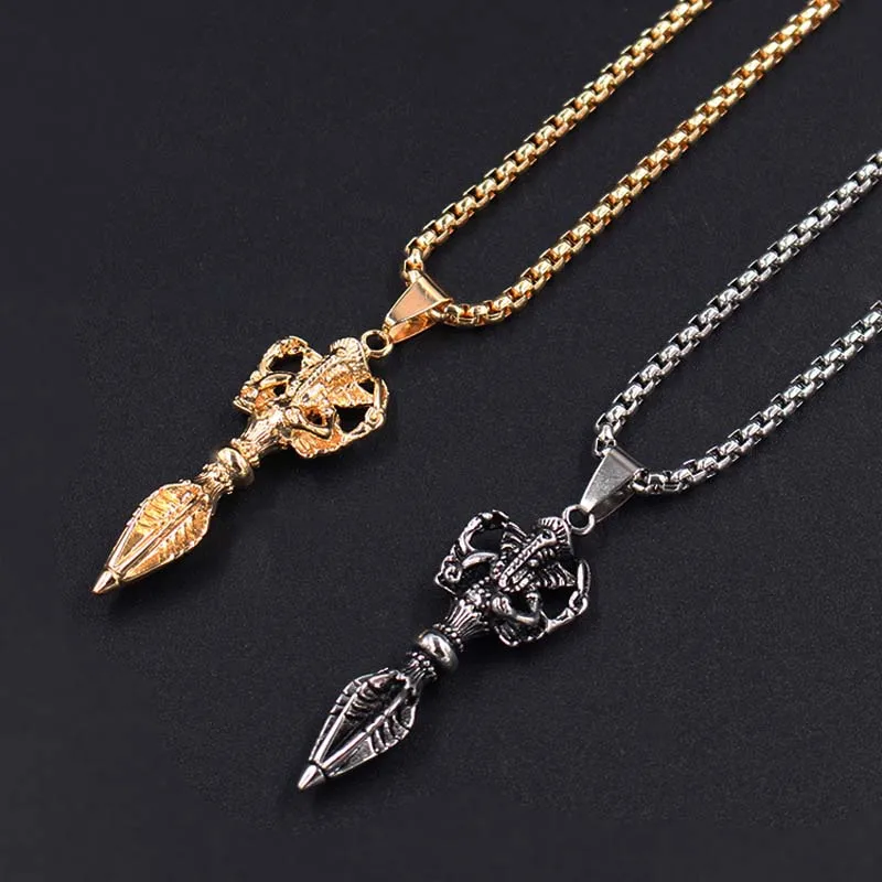 

Hip Hop Rock Stainless Steel Vajra Evil Jiang Ganesha Pendants Necklaces For Men India Buddhism Jewelry XLCT008