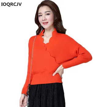 

Women Sweaters New Fashion V-neck Knit Clothing Solid Color Loose Long-sleeved Short Pullover Sweater Women Tops IOQRCJV K751