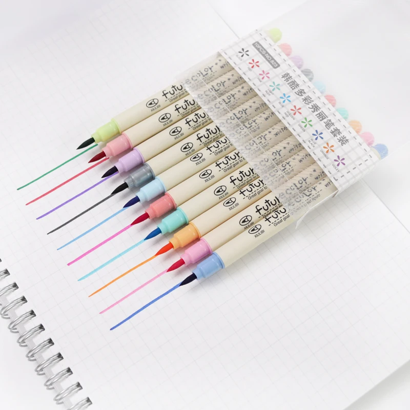 

10 pcs Future color touch write Fabric brush pen Color Calligraphy marker pens Stationery Drawing art School supplies A6805