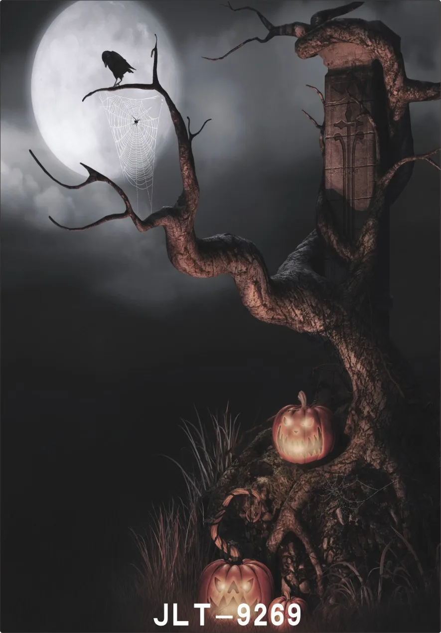 

Виниловые фоны для фотостудии с изображением старого дерева тыквы на Хэллоуин с компьютерной печатью для детской вечеринки