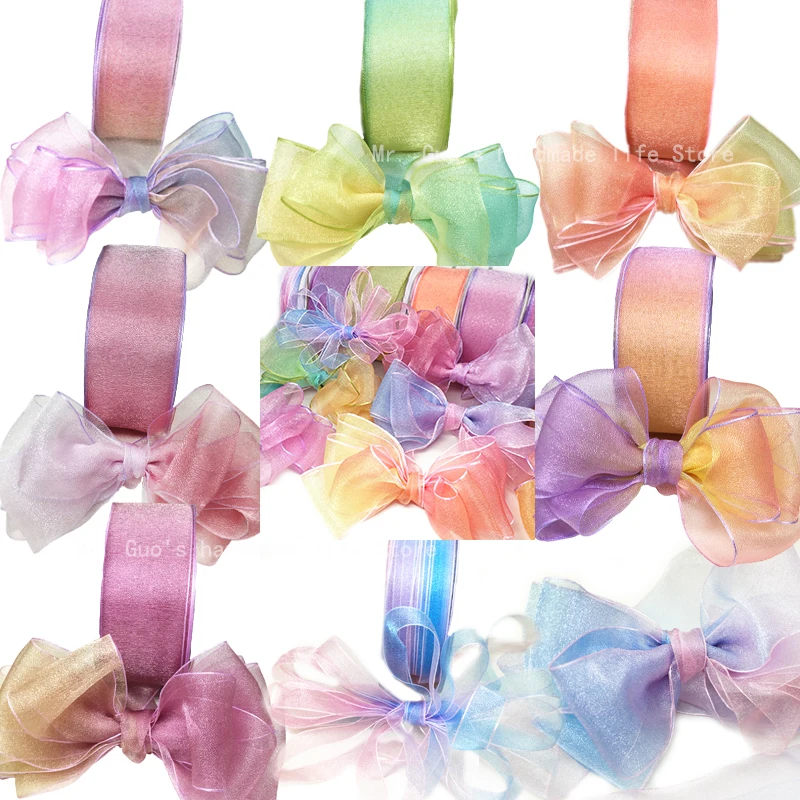 

5m New Pearl luster Gradient Organza Ribbon Gift Handwork hair accessories bow DIY Yarn soft Ribbon Wedding Birthday Party Decor