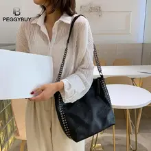 Большие сумки в заклепках, одноцветные сумки через плечо, женская кожаная сумка через плечо, кошельки из искусственной кожи, одноцветные сумки с бусинами