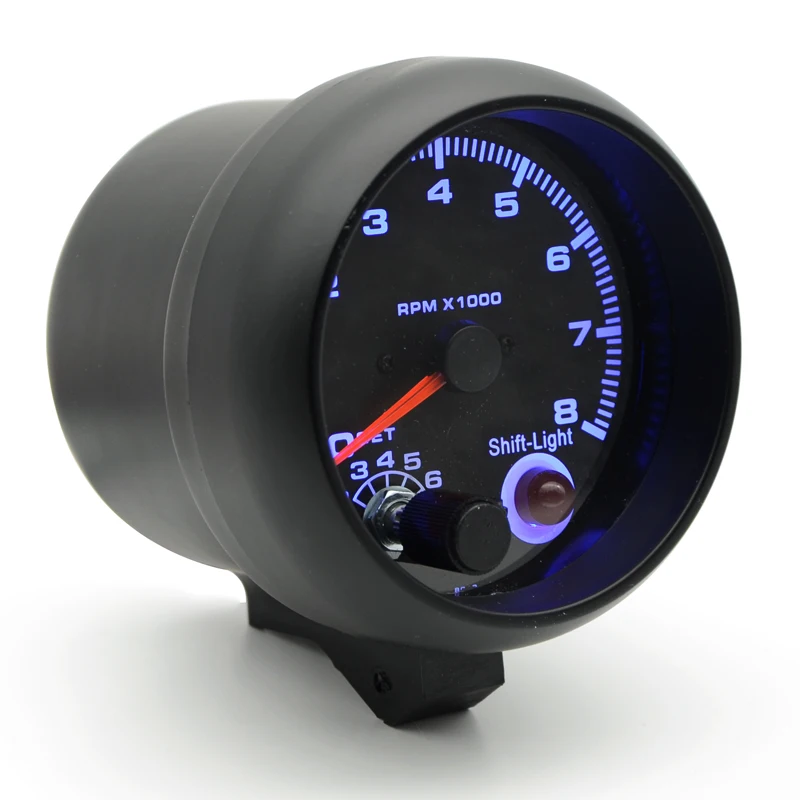 3.75" 95mm Tachometer RPM Gauge Black Face Blue LED 0-8000 rpm For warning function
