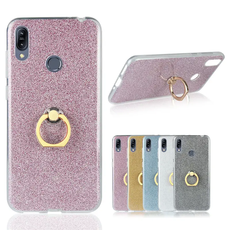 

For Asus Zenfone Max M2 ZB633KL case Glitter Bling Phone Case Finger Ring Holder TPU Back Cover For Asus ZB633KL Coque Fundas