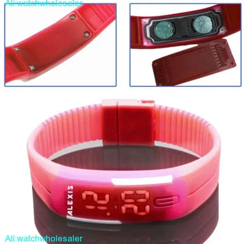 DW447E New Rectangular Red Watchcase LED Silicone Red Band Ladies Digital Watch