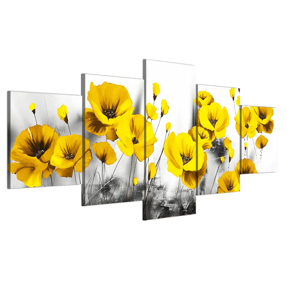 Canvas painting yellow poppy flower 5 pieces Diamond Art