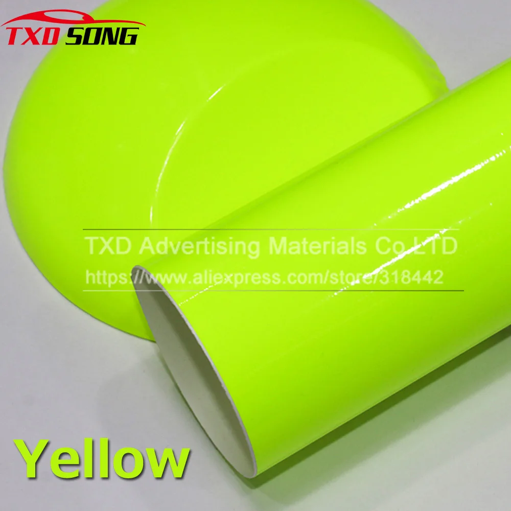 

30CM*152CM Car Styling Glossy Fluorescent Yellow Vinyl Sticker Glossy Fluorescent yellow Vinyl Wrap Self Adhesive Sticker