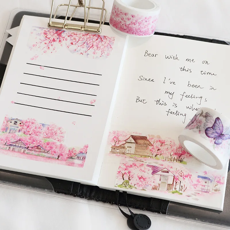 

Sakura Show Paper Washi Tape Romantic Cherry Blossom Adhesive Tape DIY Scrapbooking Sticker Label Masking Craft Tape stationery