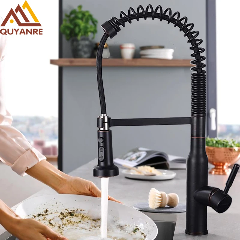 

Black Nickel Kitchen Spring Faucet Pull Out Sprayer Single Handle Mixer Tap 360 Rotation 3-way Spray Kitchen Mixer Water Tap