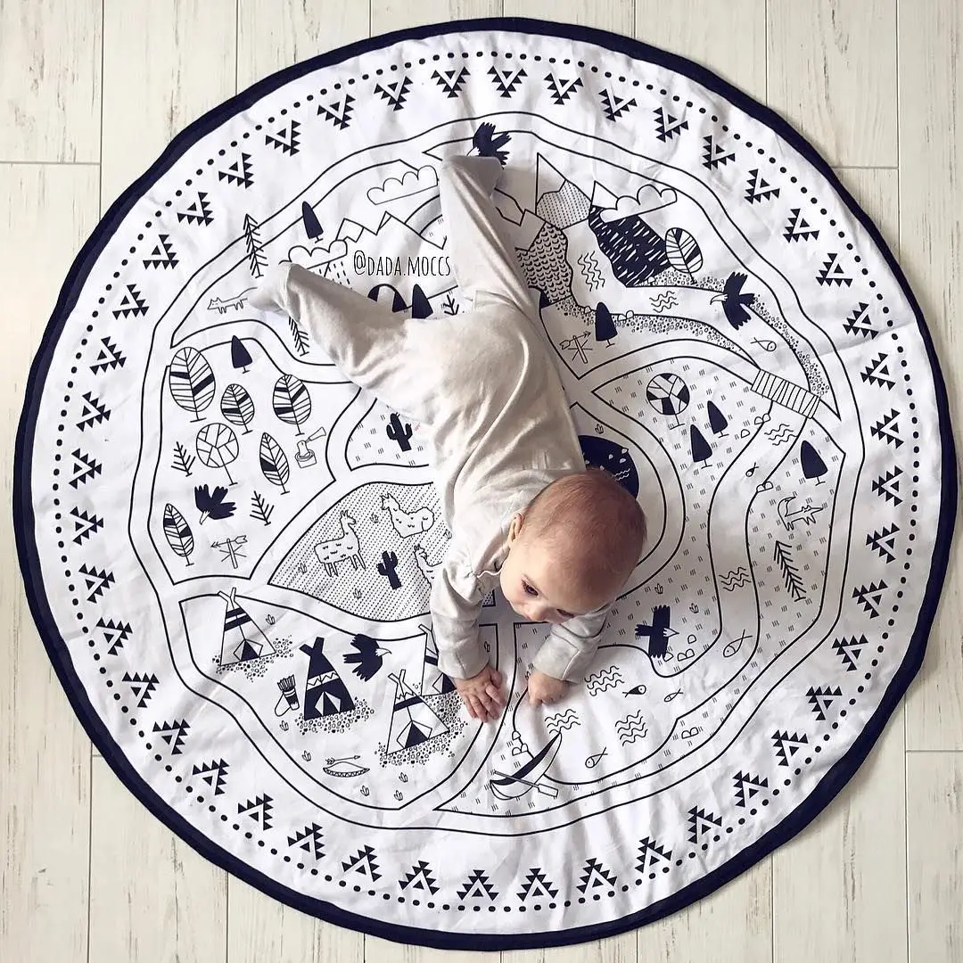 

Nordic Intelligence Kids DIY Graffiti Toys Kids Room Decor Carpet Portable Play Mat Blanket Large Round kids Crawling Rug Carpet