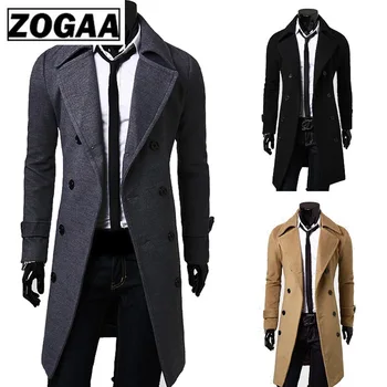 

ZOGAA Men Wool Jacket New Geek Mens Long Jacket Double-breasted Overcoat Long Jacket Winter Slim Solid Male Trench