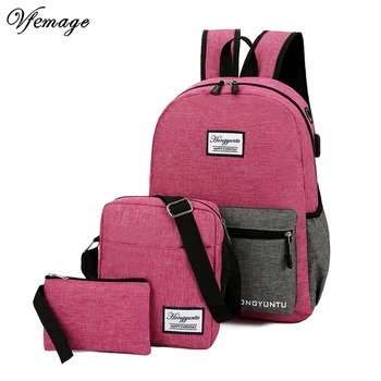 

Vfemage 2019 Bags Women Men Backpack Nylon 3Pcs/Set Backpack Large Capacity Casual Bags Female Male Backpack Sac a Dos Mochila