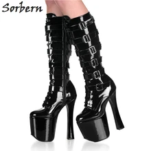 Sorbern/пикантная обувь на высоком каблуке со шнуровкой и пряжкой; модная черная танцевальная обувь; коллекция года; элегантные женские туфли до колена