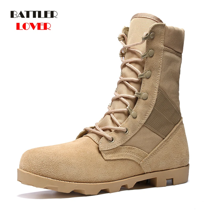 2019 Cow Suede Desert Boot Men Cowhide Safety Shoes Botas Hombre Motorcycle Boots Men Martin Army Boots Mens High Top Work Shoes