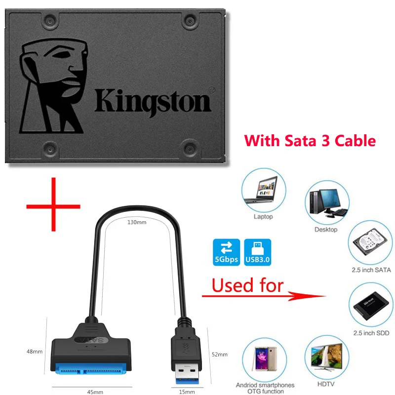 Kingston A400 SSD Sata III 2,5 дюймов 960 ГБ 480 ГБ Внутренний твердотельный накопитель с корпусом жесткого диска и Sata 3 Кабель USB3.0 адаптер