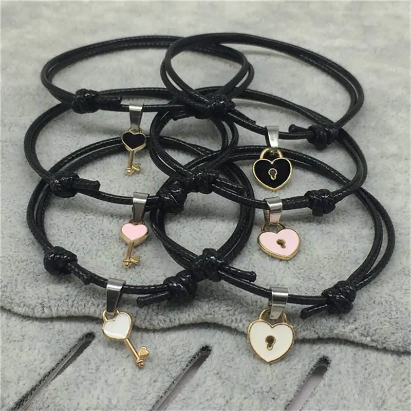 2 PCS New Arrival Couple Bracelet Alloy key Heart Lock Charm Bracelet Handmade Jewelry Rope Bracelet Lovers Gifts for Women