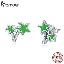 BAMOER трендовые новые 925 пробы серебряные кокосовые пальмы зеленые эмалированные серьги-гвоздики для женщин модные серебряные ювелирные изделия SCE428