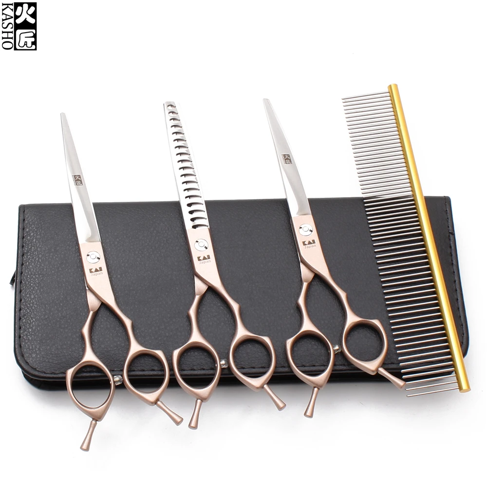 

H3009 D4Pcs Suit 6.5" JP 440C Dogs Scissors Comb+Cutting+Thinning+Down Curved Shears Pets Scissors Professional Grooming Shears