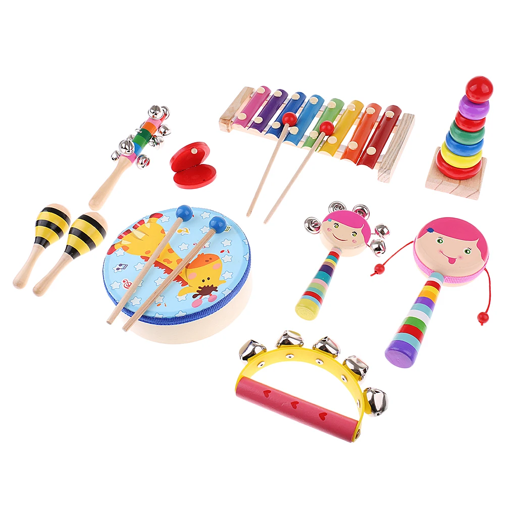 1 Set Orff Musical Instruments Toys for Kids Baby Intelligent Development Gift 10Pcs  for newborns babies developing
