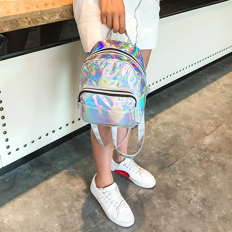 Women Vogue Colorful Backpack Transparent Reflective Hologram Holographic Bag Hot Solid Color Laser Backpack Popular Travel Need