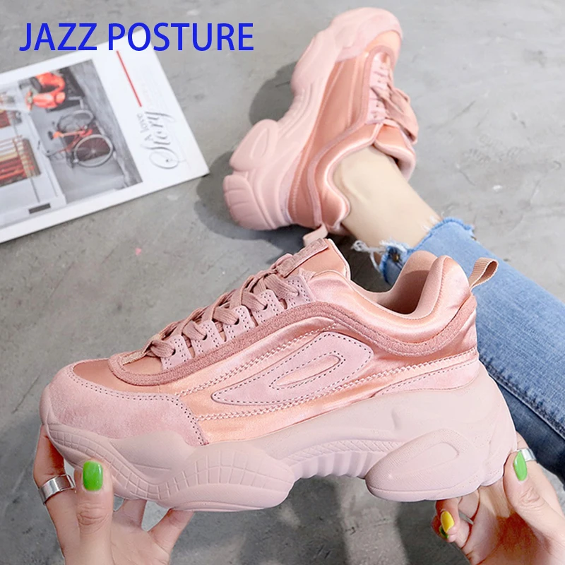 

Sneakers Women Breathable Air Mesh Pink Shoes Ladies Summer fashion Casual Shoes Thick bottom wedge sneakers y806