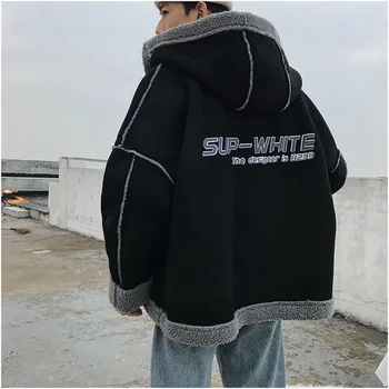 

Lamb Wool Coat Teenager Fleece Student Winter Clothes Jacket Men Thick Warm Parka Windproof Outwear Youth Streetwear Hip Hop