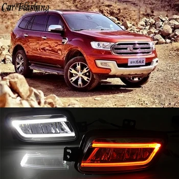 

Car flashing 1Set For Ford Everest 2016 2017 2018 2019 driving LED DRL Daytime Running Light Daylight turn signal Fog lamp