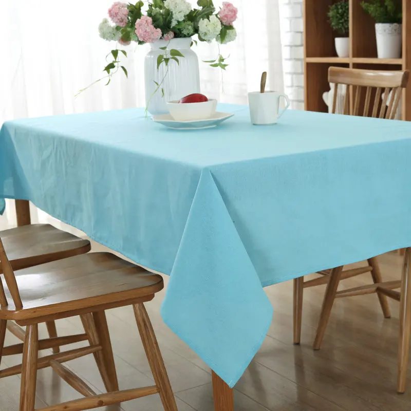 Cotton Linen Tablecloth Solid Sky Blue Color Tablecloth For Wedding
