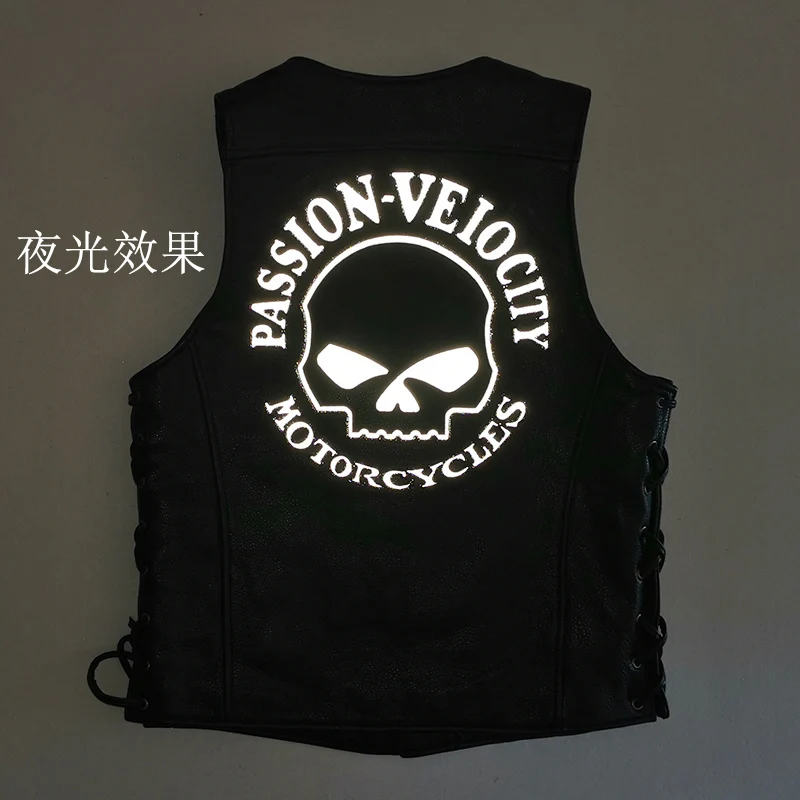 

8005 Read Description!Asian size super quality Cow leather vintage waistcoat men's cowhide leather stylish light reflecting vest