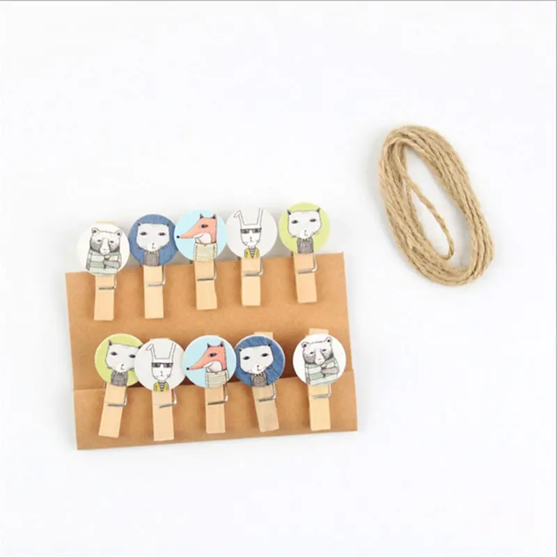 

10Pcs/lots Korean Kawaii Mr. animal Wooden Clip Photo Paper Postcard Craft DIY Clips Office Binding Supplies Cute Stationery
