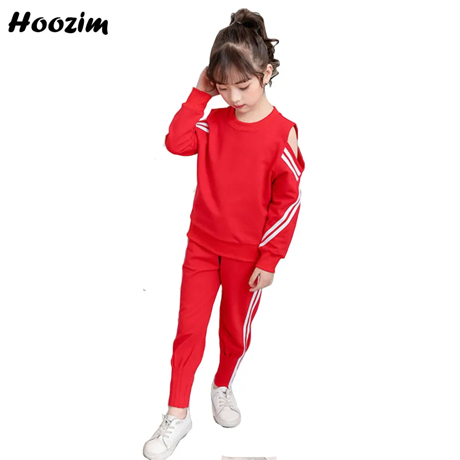 

Autumn Teenage Girls Clothing Set 9 10 11 12 Years Pretty Long Sleeve T Shirt + Stripe Cotton Pant Children Sport Suit For Girls