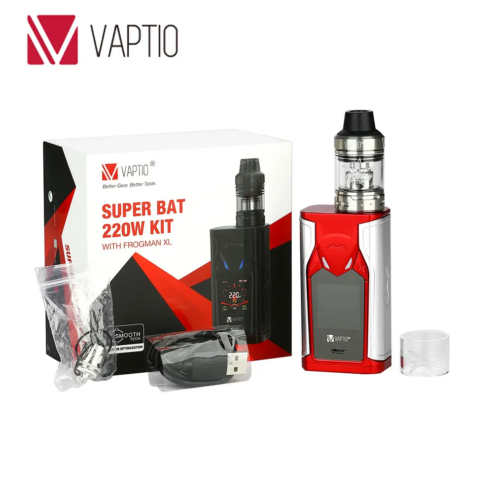 

Original 220W Vaptio Super Bat TC Kit with 2ml/5ml Frogman Tank & Super Cool LED Lighting System No 18650 Battery E-cig Vape Kit