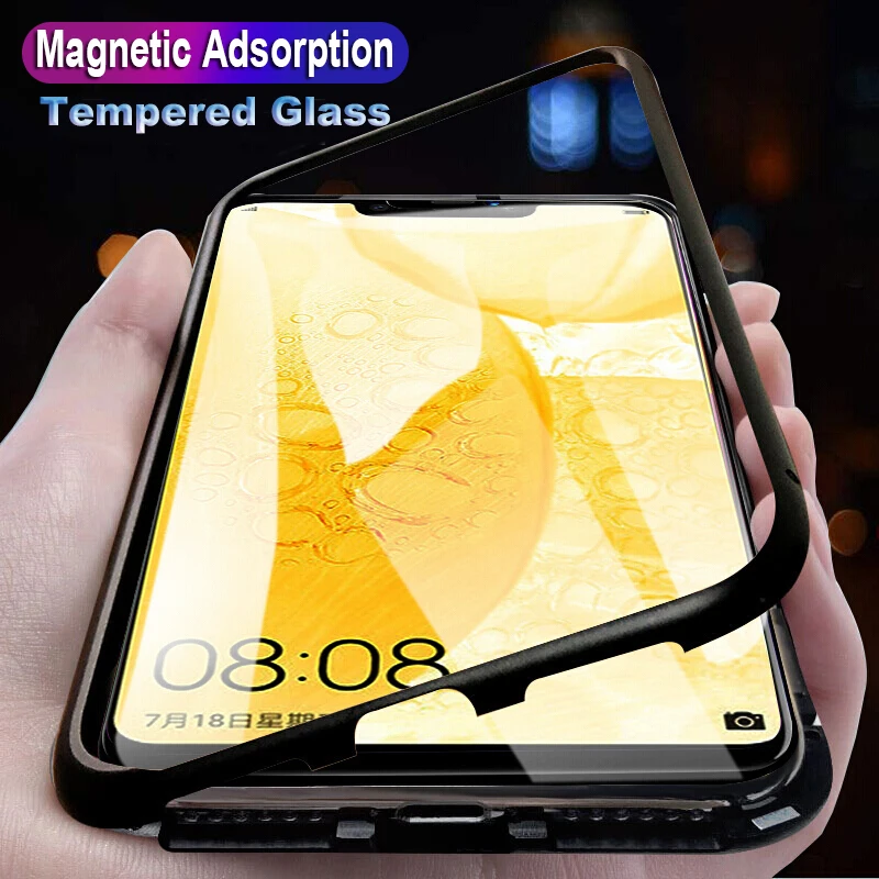 

Magnetic Adsorption Transparent Glass Case for Redmi Note 7 6 5 Magnet Metal Frame Shockproof Flip Cover For Redmi 5 6 7 Capa