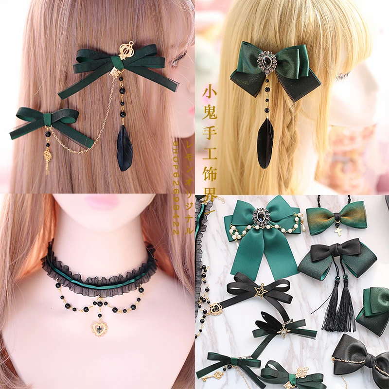 

Lolita headband headdress dark retro Lolita hairpin hairpin side clip headband dark green bronzing KC
